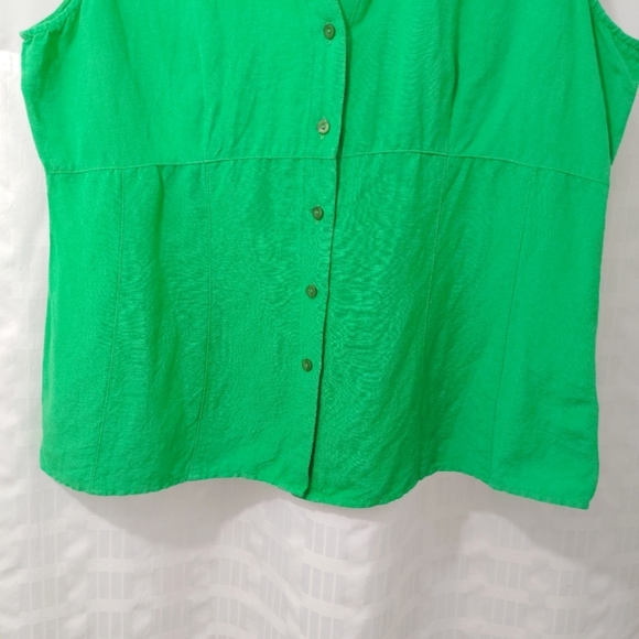 CLEARANCE Studio I Sleeveless Tank Top Vest Linen Button Up Embroidery Sz 14 - Picture 7 of 14